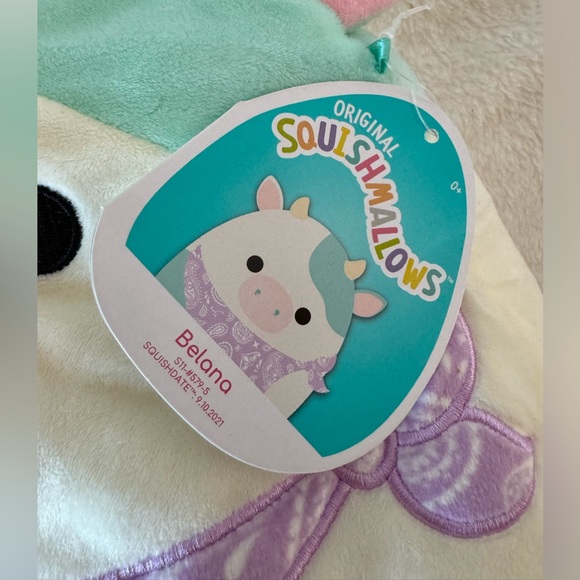 Squishmallow 12" Inch Belana the Blue Cow w/ purple Bandana NWT - Picture 2 of 5
